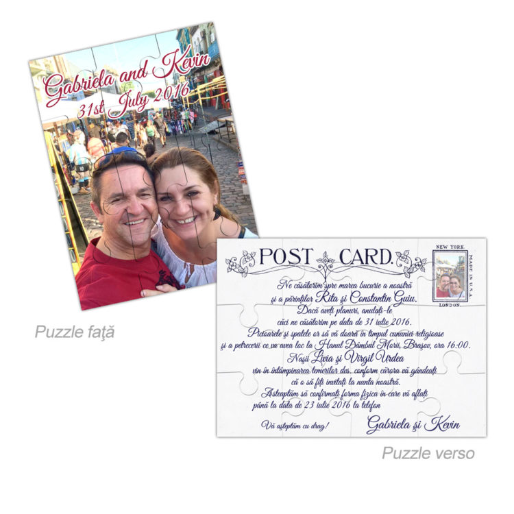 Invitatii Nunta Botez Puzzle 12 Piese Personalizare Fata Verso