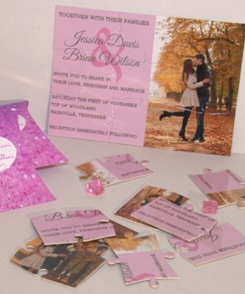 Invitatii Puzzle 9 Piese si Cutiuta Pillow carton Foto Lucios