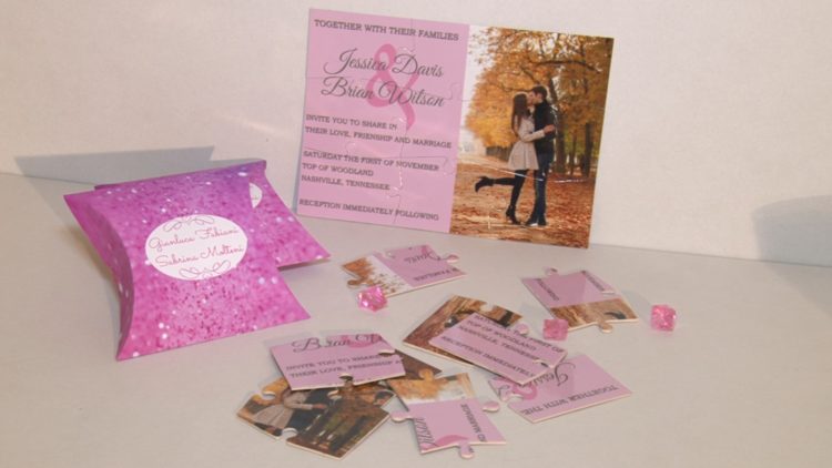 Invitatii Puzzle 9 Piese si Cutiuta Pillow carton Foto Lucios