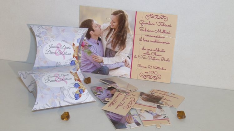 Invitatii Puzzle 9 Piese si Cutiuta Pillow carton Foto Lucios