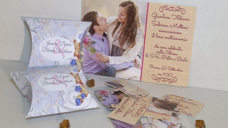 Invitatii Puzzle 9 Piese si Cutiuta Pillow carton Foto Lucios