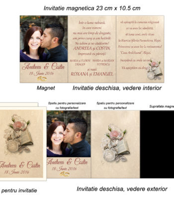 Invitatie magnetica pentru nunta nuanta maro, ivory