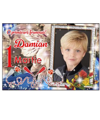 Magnet martisor personalizat cu poza si text baiat – cadou de 1 Martie