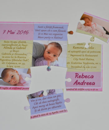 Invitatii puzzle personalizate cu 3 fotografii