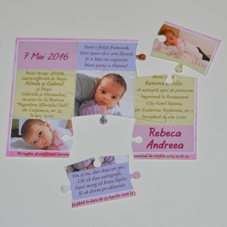 Invitatii puzzle personalizate cu 3 fotografii