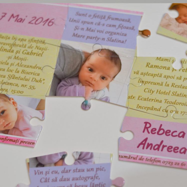 Invitatii puzzle personalizate cu 3 fotografii