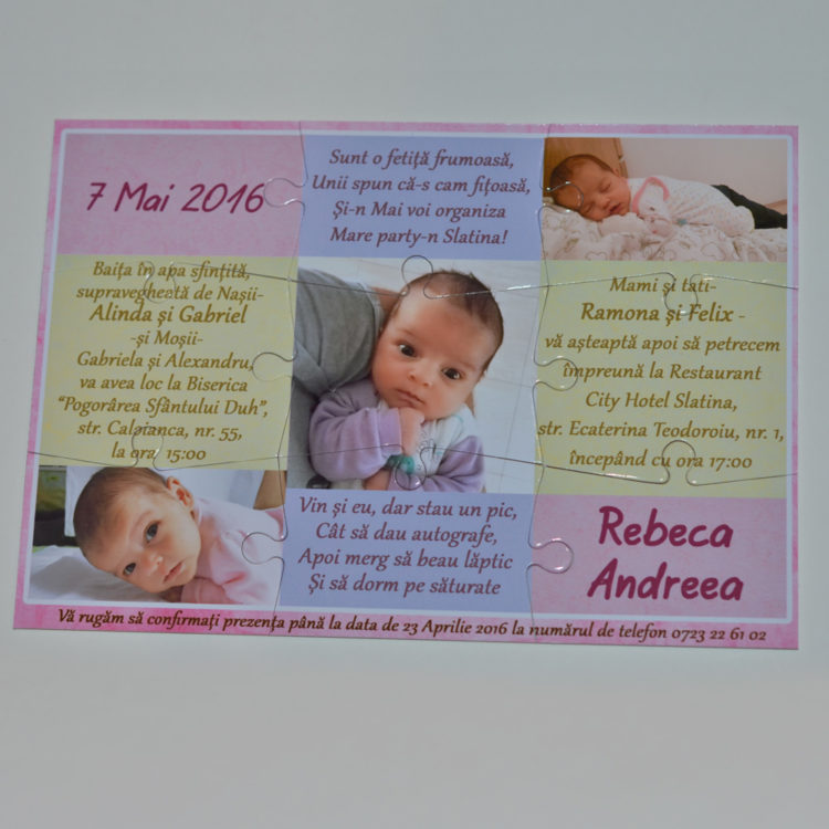Invitatii puzzle personalizate cu 3 fotografii