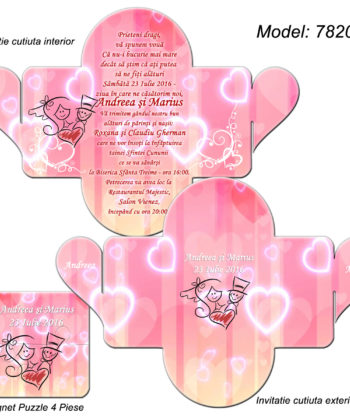 Invitatie Nunta Roz Personalizata cutiuta cu Magnet