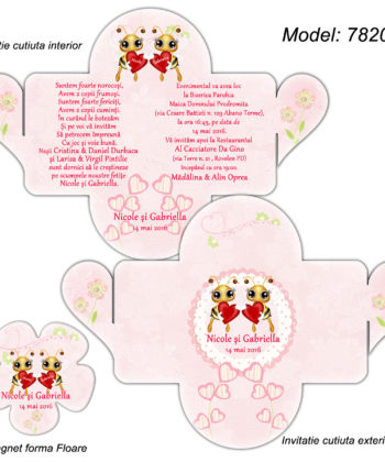 Invitatie cutiuta cu magnet floare gemeni