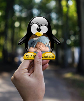 Marturii botez baieti pinguini magnet cu plic personalizat