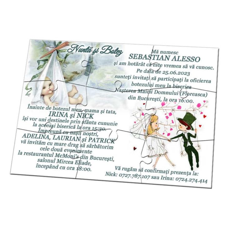 Invitatie puzzle pentru nunta si botez