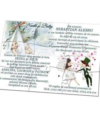 Invitatie puzzle pentru nunta si botez