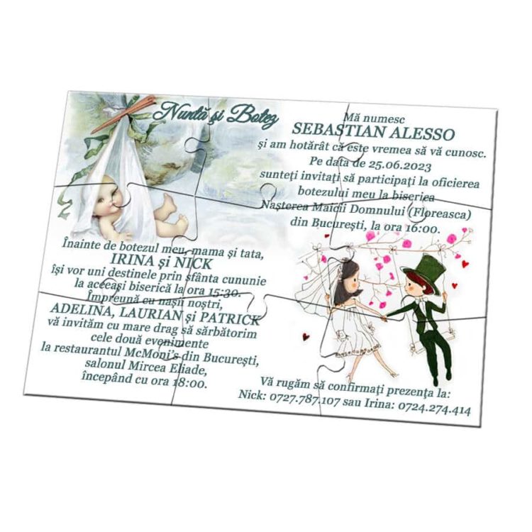 Invitatie puzzle pentru nunta si botez