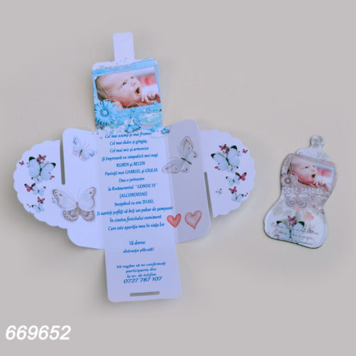 Invitatii Botez Cutie Cu Magnet Forma Biberon