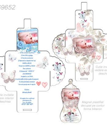 Invitatii Botez Cutie Cu Magnet Forma Biberon