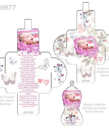 Invitatii Botez Cutie Cu Magnet Forma Biberon