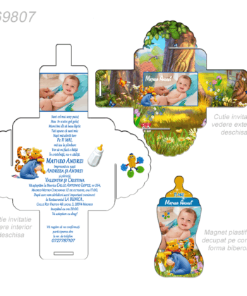 Invitatii Botez Cutie Cu Magnet Forma Biberon