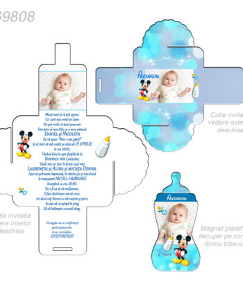 Invitatii Botez Cutie Cu Magnet Forma Biberon