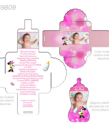 Invitatii Botez Cutie Cu Magnet Forma Biberon