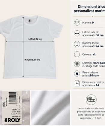 Dimensiuni tricou personalizat M latime 52 cm inaltime 67 cm