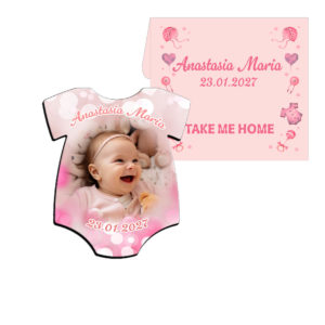 marturii botez fetite magnet tricou cu plic roz