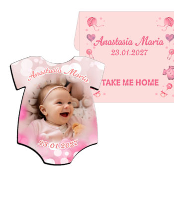 marturii botez fetite magnet tricou cu plic roz