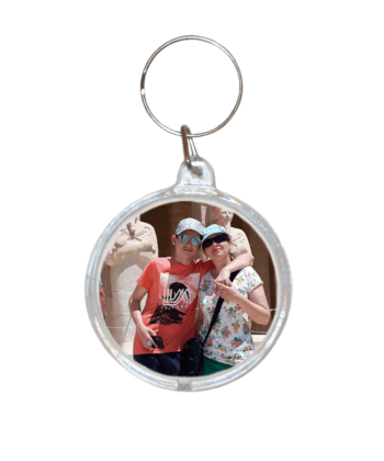 Breloc Forma Rotunda, Personalizat Cu Doua Fotografii