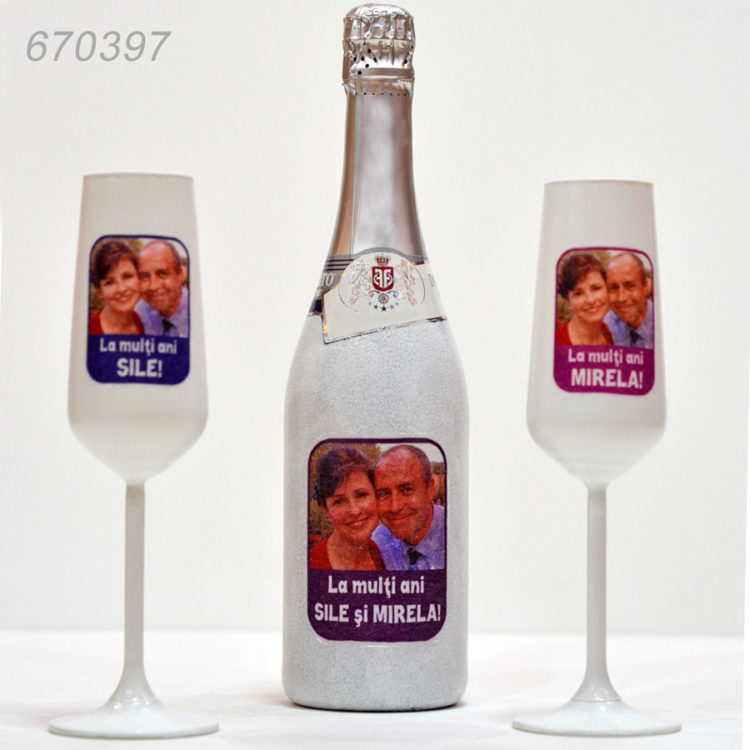 Set Sampanie Si Doua Pahare Personalizate Cu Fotografie