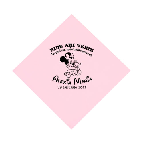 Servetele roz personalizate pentru pentru botez, tematica Minnie Mouse