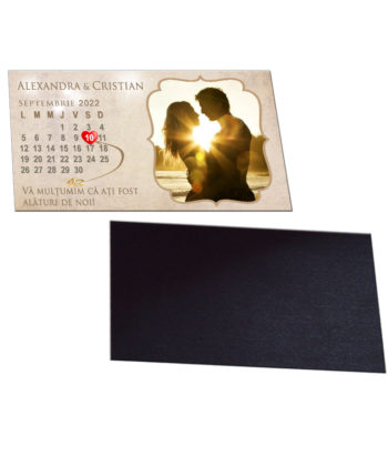 Marturie nunta magnet plastifiat cu plic inclus 9.5x5.5 cm, marturie personalizata cu fotografia dorita si textul dorit, marturii unicate, tematica vintage