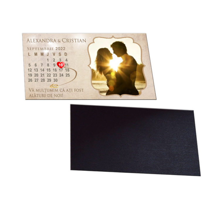 Marturie nunta magnet plastifiat cu plic inclus 9.5x5.5 cm, marturie personalizata cu fotografia dorita si textul dorit, marturii unicate, tematica vintage