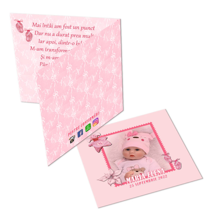 Invitatii botez fete nuanta roz