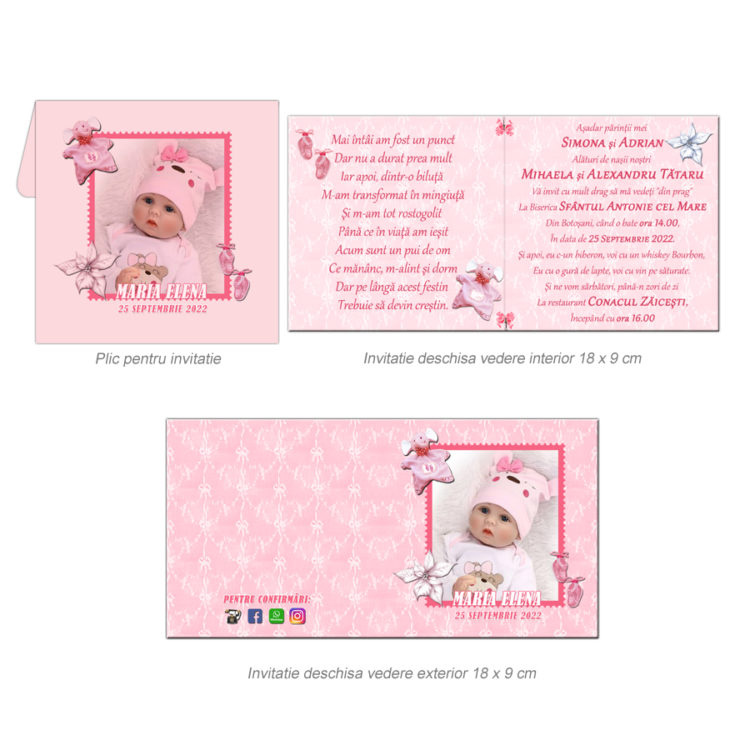 Invitatii botez fete nuanta roz