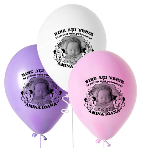 Set 10 baloane personalizate cu fotografie, tematica Minnie Mouse