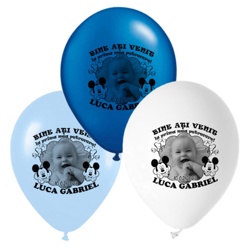 Set 12 baloane personalizate cu fotografie, tematica Mickey Mouse