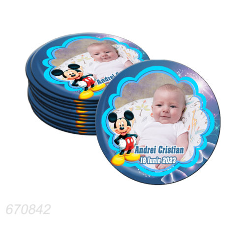 Marturie magnet forma rotunda tematica Mickey Mouse