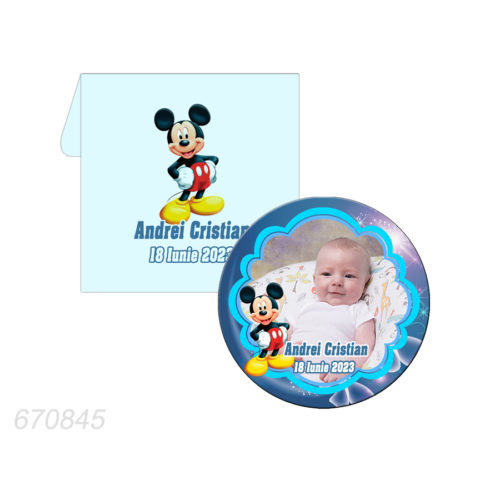 Marturie magnet forma rotunda tematica Mickey Mouse