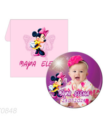 Marturie magnet forma rotunda tematica Minnie Mouse