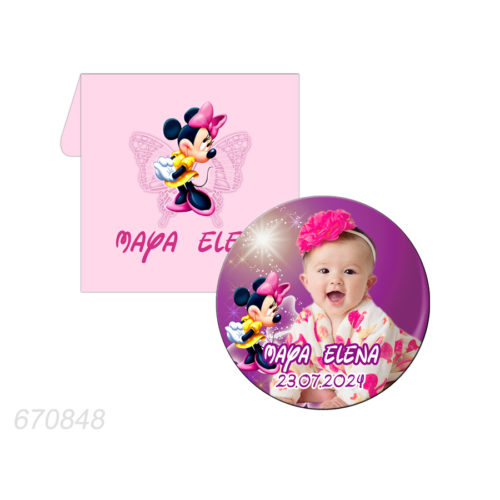 Marturie magnet forma rotunda tematica Minnie Mouse