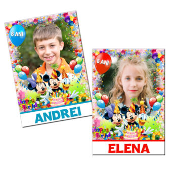 Magneti aniversare personalizati Mickey Minnie Donald cu poza si nume