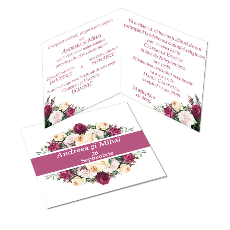Invitatii pentru nunta tematica florala personalizate cu fotografie