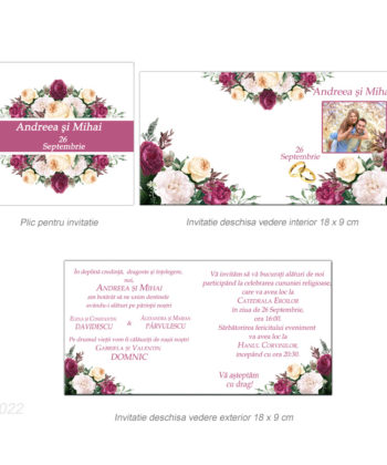 Invitatii pentru nunta tematica florala personalizate cu fotografie