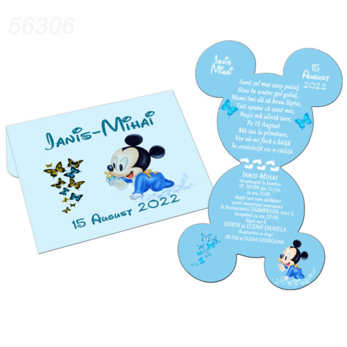 Invitatie Mickey Mouse cu plic bleu