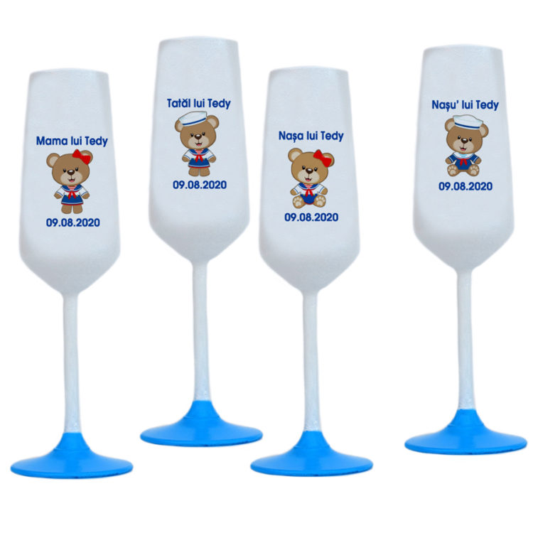 Ursulet pahare botez, set 4 bucati