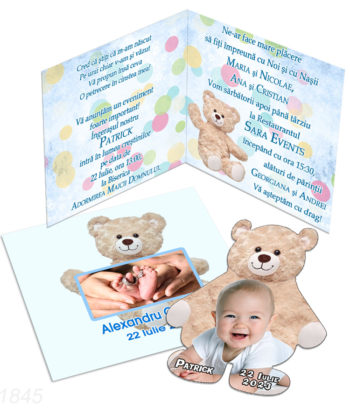 Invitatie botez cu magnet ursulet