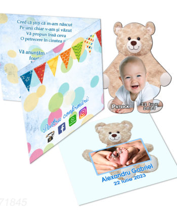 Invitatie botez cu magnet ursulet