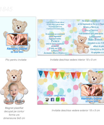 Invitatie botez cu magnet ursulet