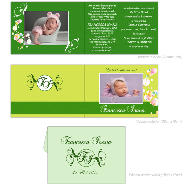 Invitatie botez nuanta vernil