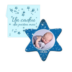 Marturii botez forma stea, plic inclus, culoare albastra