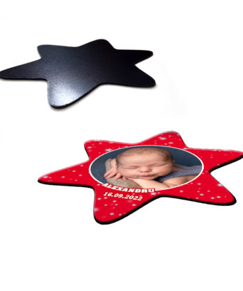 Marturii botez forma stea, plic inclus, culoare rosie